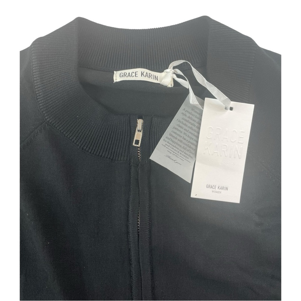 Grace Karin Women's Full-Zip Sweater Size Medium Black Long-Sleeved NWT - Picture 3 of 5